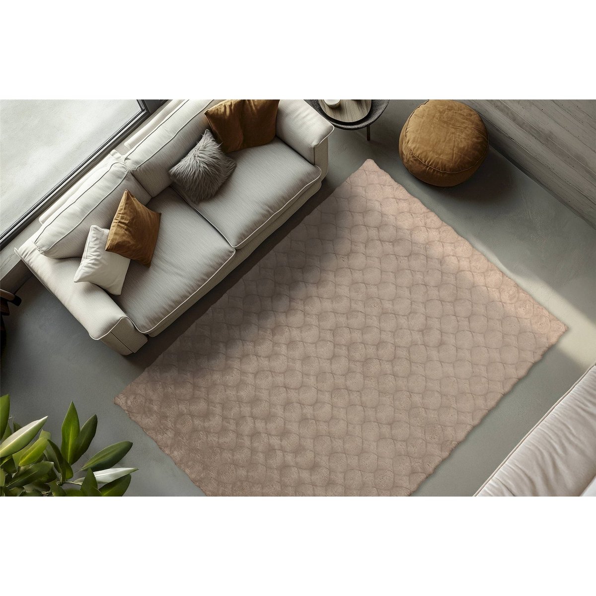 Tapis shaggy poils longs à motif géométrique taupe beige chaud naturel, ARTE ESPINA