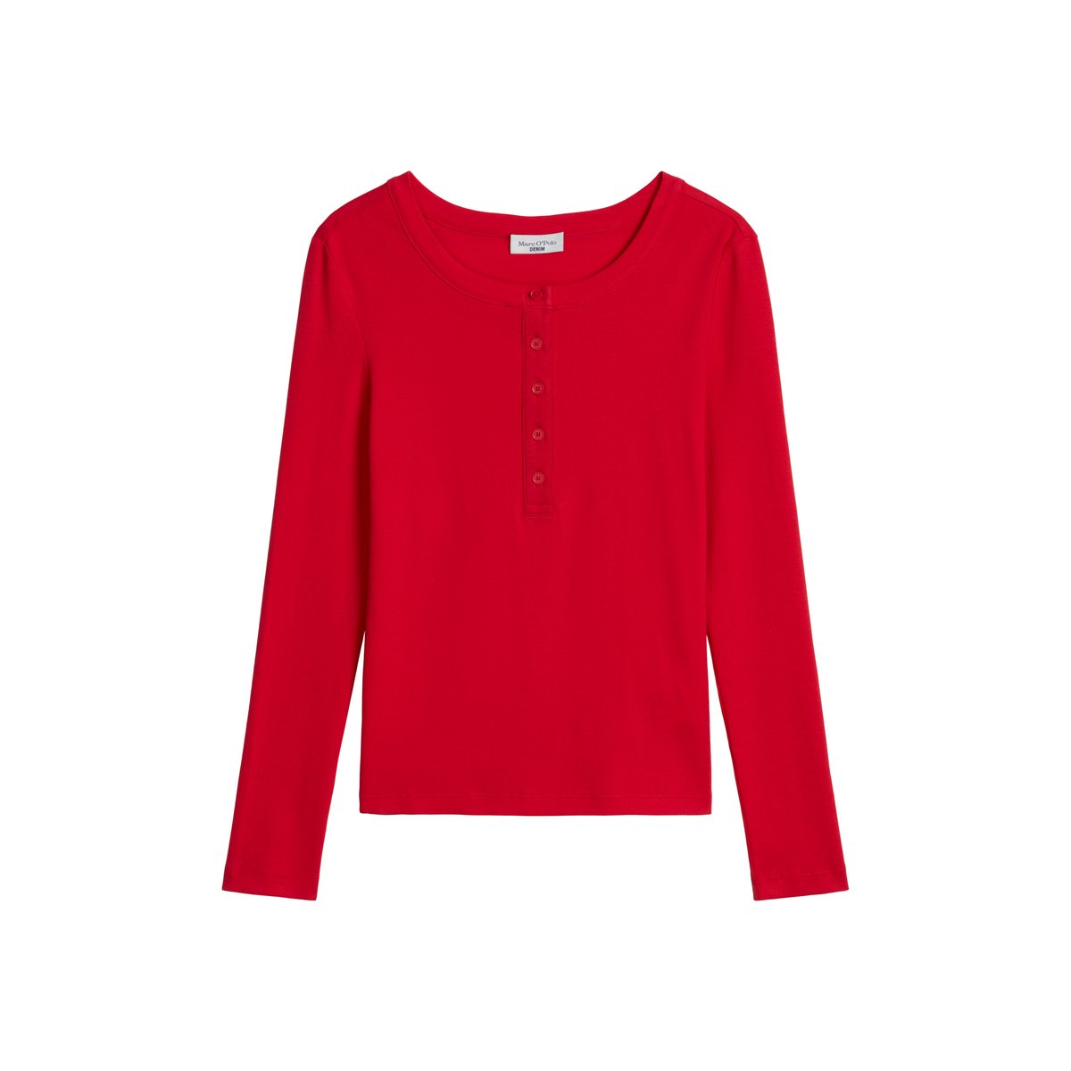 Serafino-Longsleeve regular en jersey côtelé doux rouge clair, MARC O’POLO DENIM
