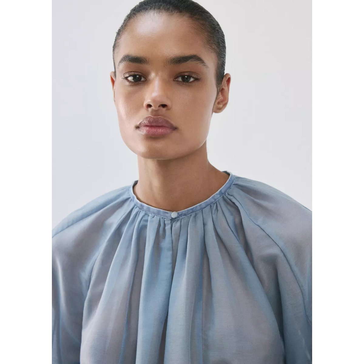 Chemise pyjama fluide en coton bleu, MANGO