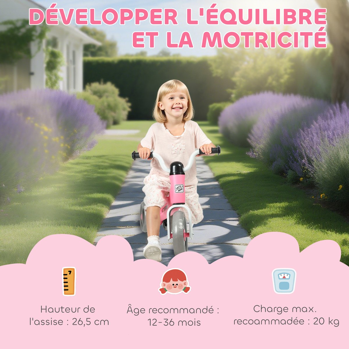 Vélo d'équilibre pour enfants Métal Rose rose, noir, blanc, AIYAPLAY