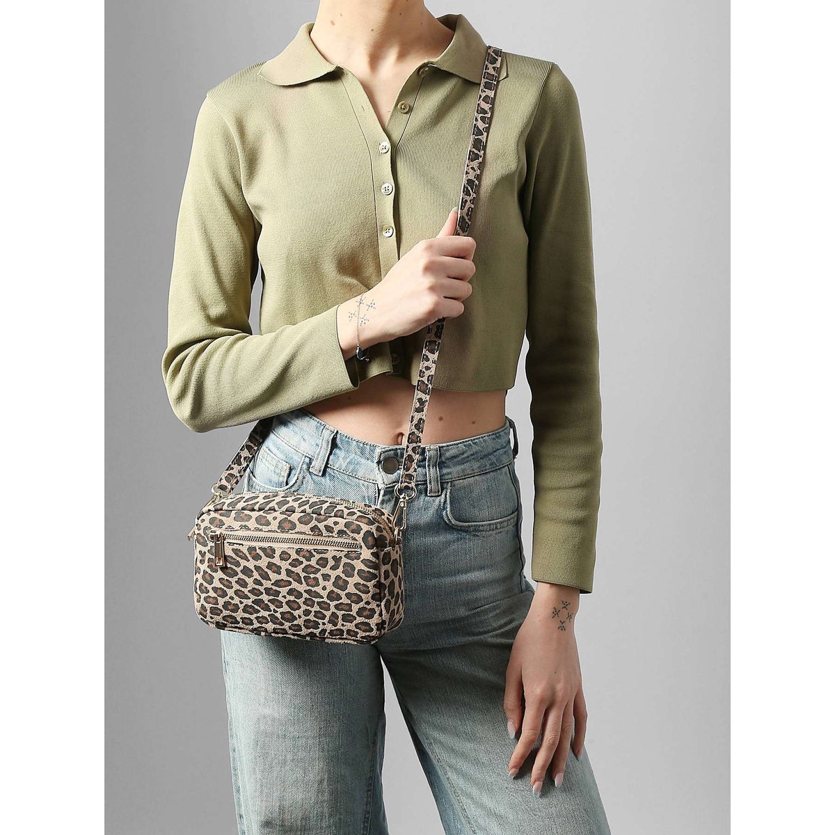 Sac bandoulière Velvet leopardo cuir larice p, MILANO