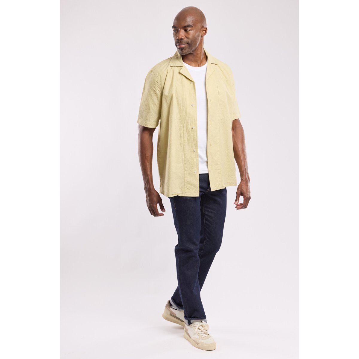 Chemise manches courtes en coton pale olive, ARMOR-LUX
