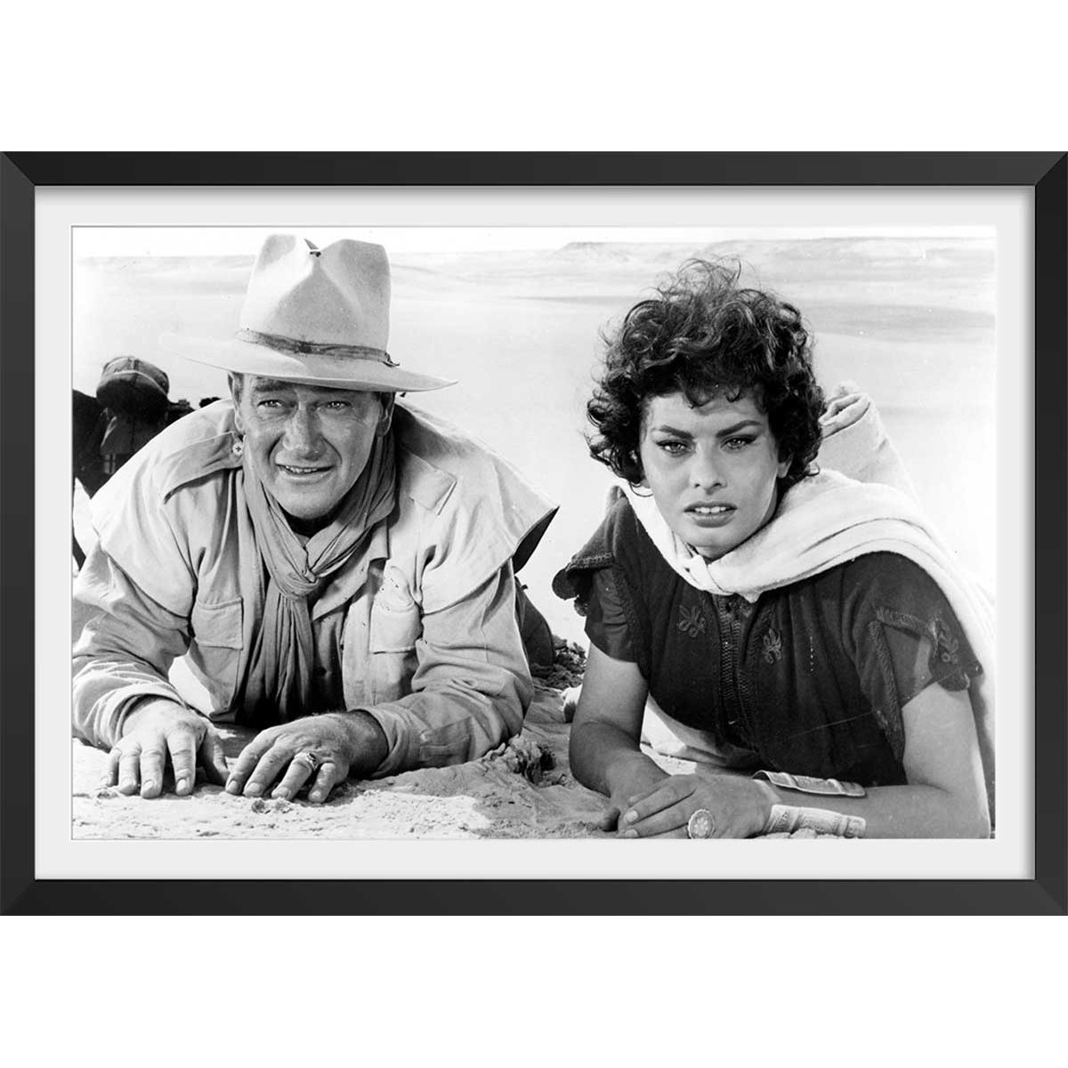 Affiche photo John Wayne et Sophia Loren affiche + cadre en bois - noir, HEXOA