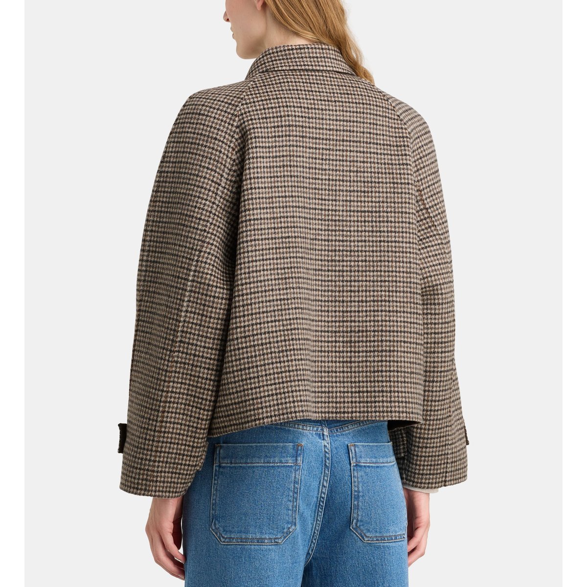 Veste droite courte arthur check marron, GALERIES LAFAYETTE