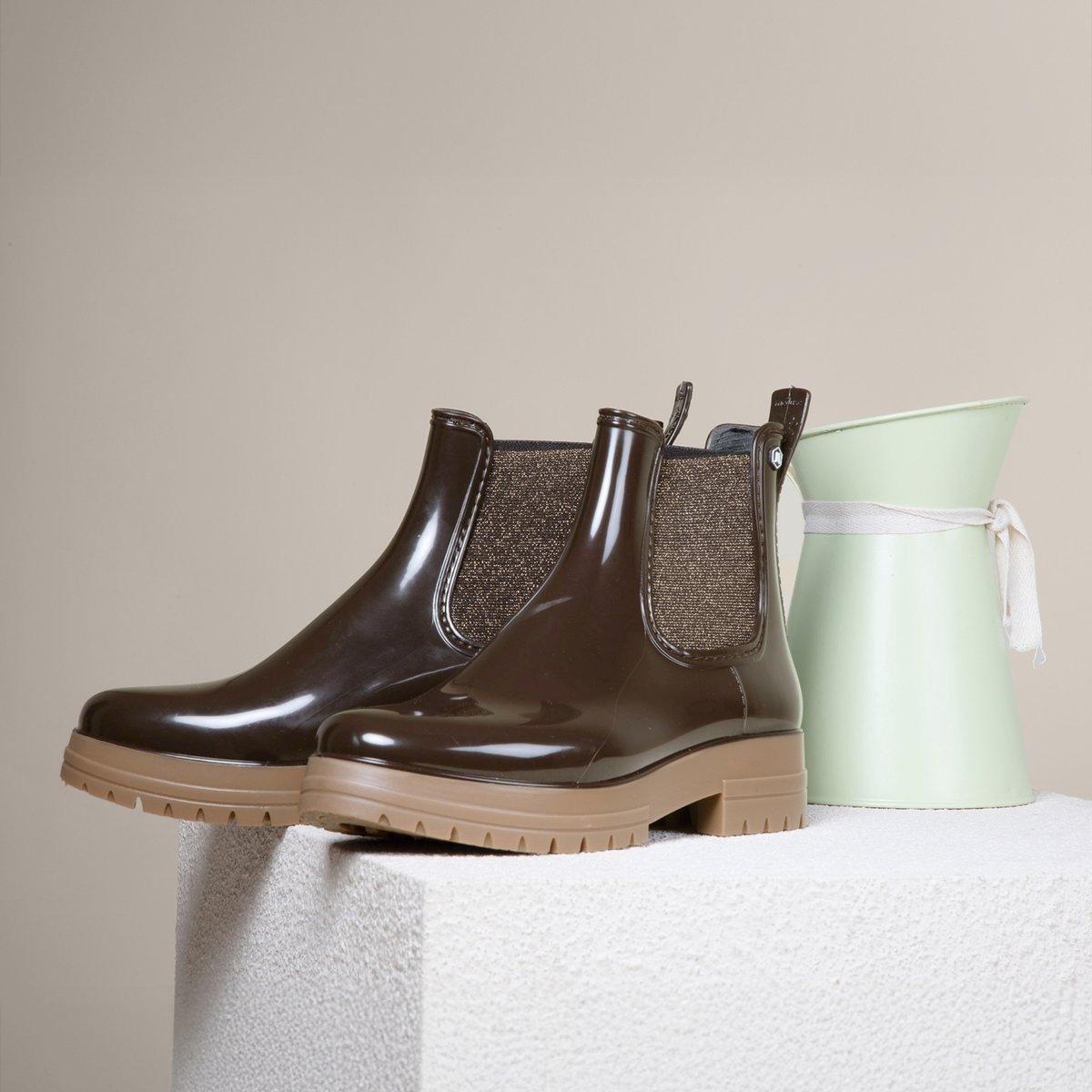Bottines de pluie crantées marron/beige, JULES & JENN