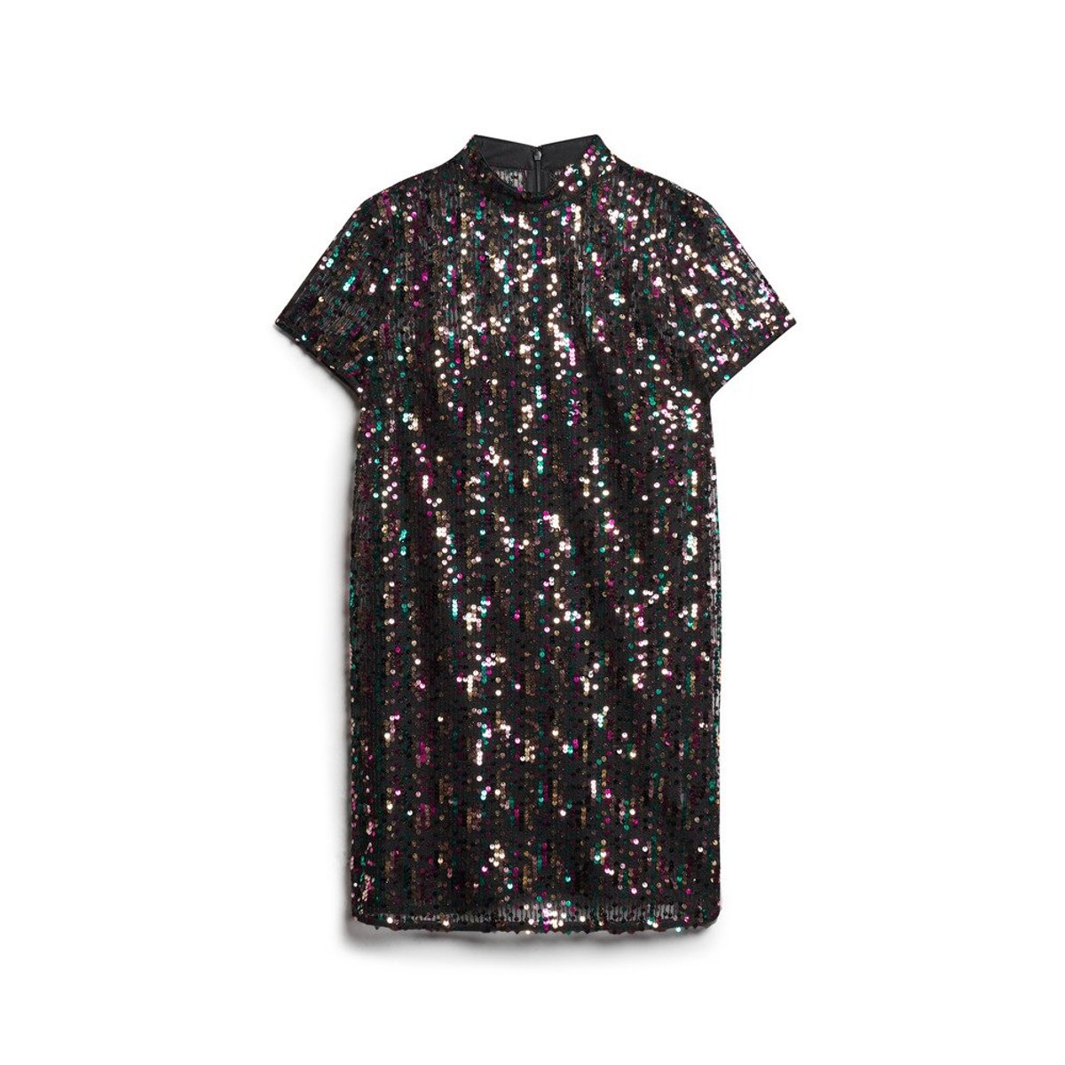 Robe t-shirt à sequins et col montant paillettes multicolores, SUPERDRY