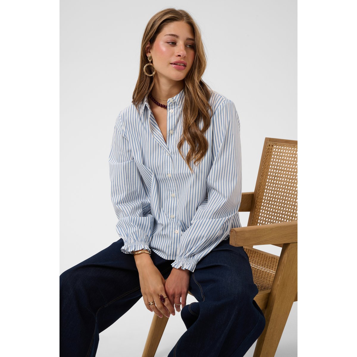 Chemise à manches longues bleu air blue stripe, CREAM