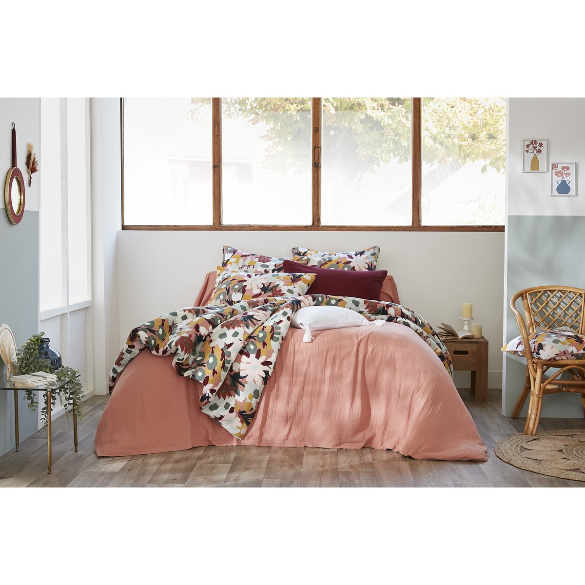 Housse de couette Gaze Coton Leane rose, EDEN