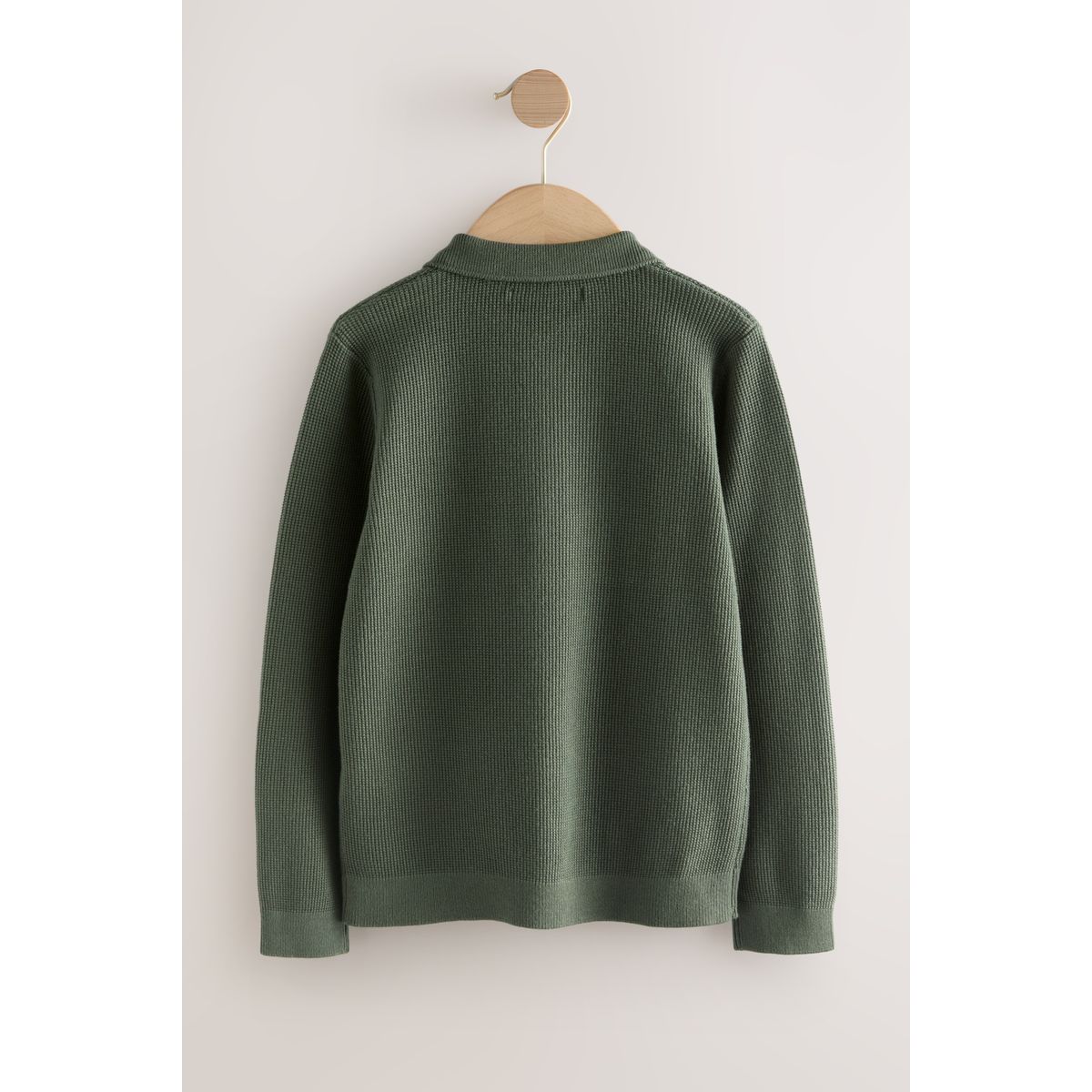 Polo en maille à manches longues et col zippé vert, NEXT