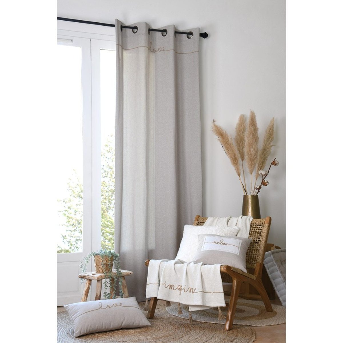 Rideau à œillets 140x260 Imagine coton beige, DECORATIE