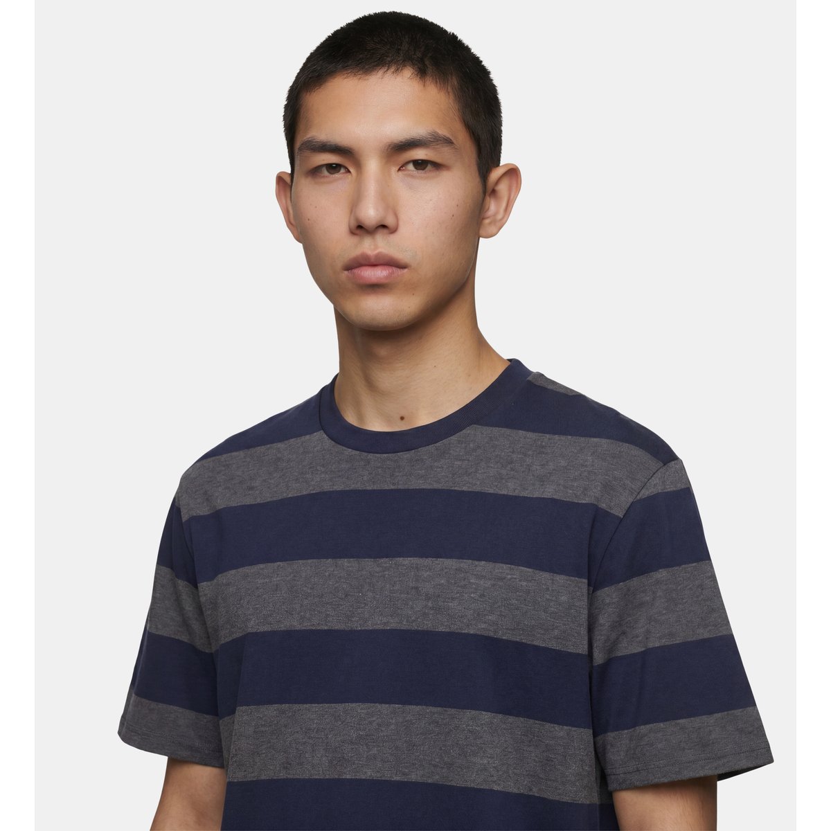 T-shirt droit tibbray coton piqué bleu et gris, GALERIES LAFAYETTE