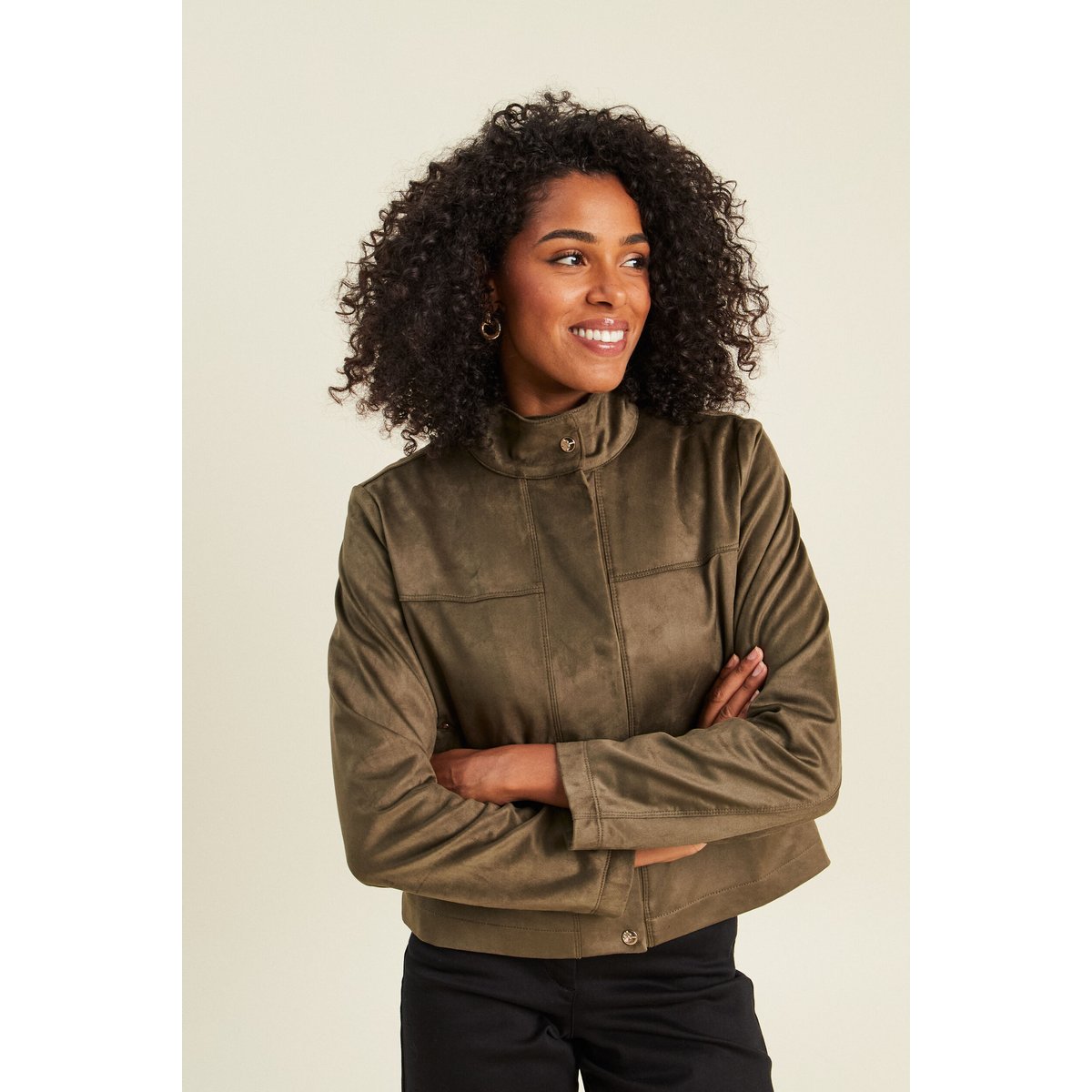 Veste ample col montant doublée vert kaki, BREAL