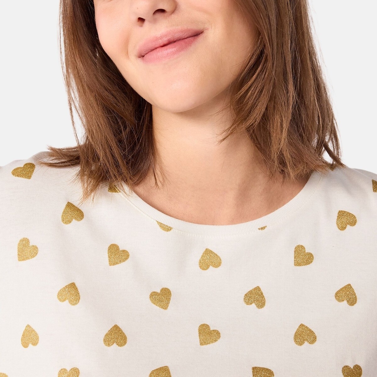 Pyjama imprimé cœurs dorés beige/doré, PETIT BATEAU