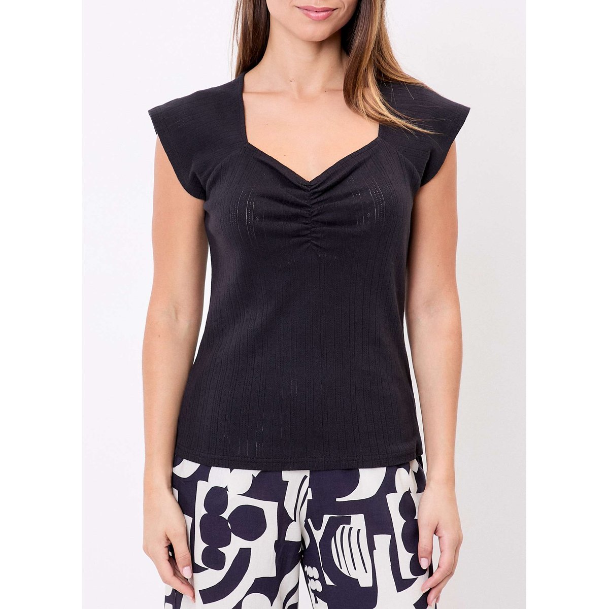 T-shirt col rétro coton bio FELICIE noir felicie, PRINCESSE NOMADE