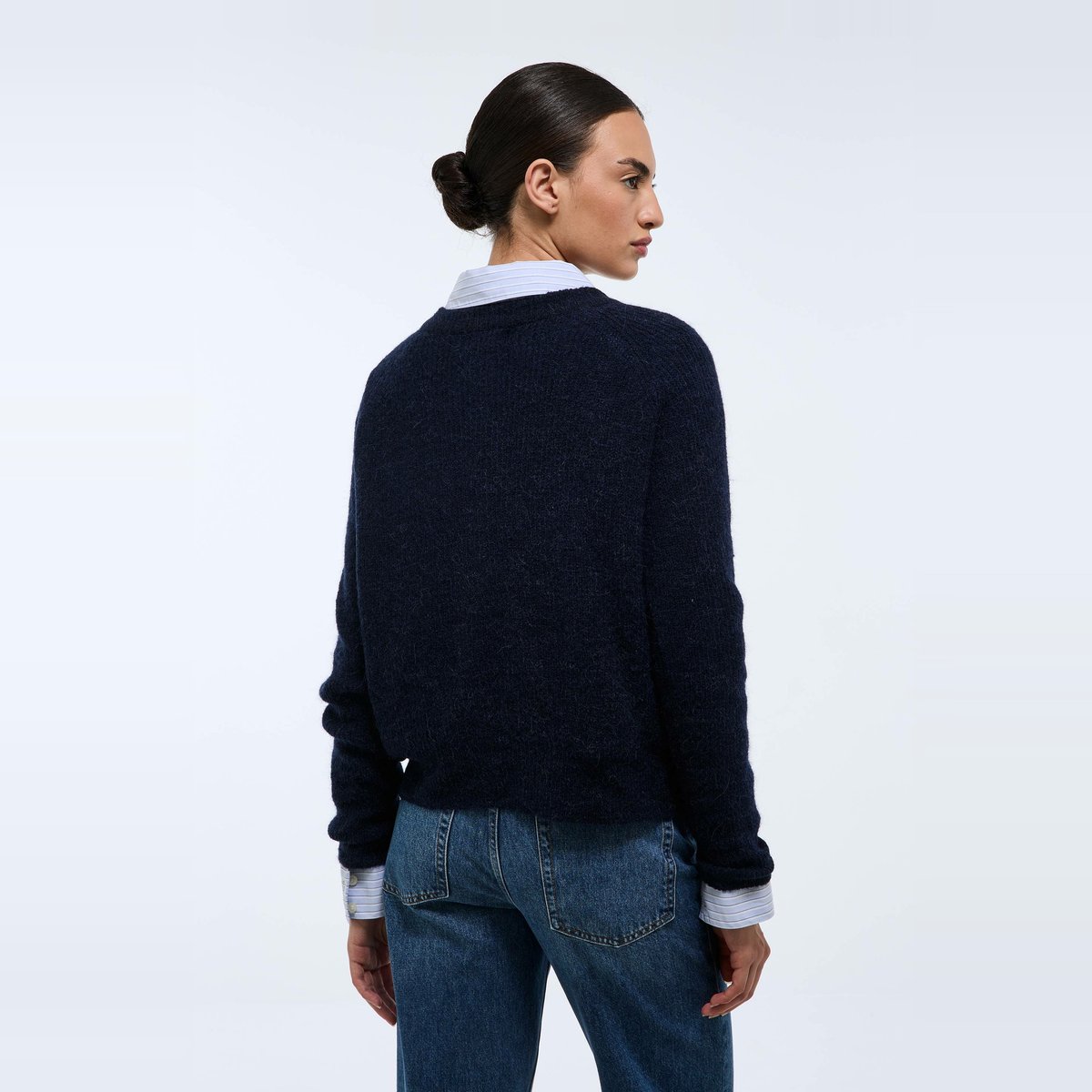 Cardigan en côte perlée contenant de l'alpaga marine, MONOPRIX