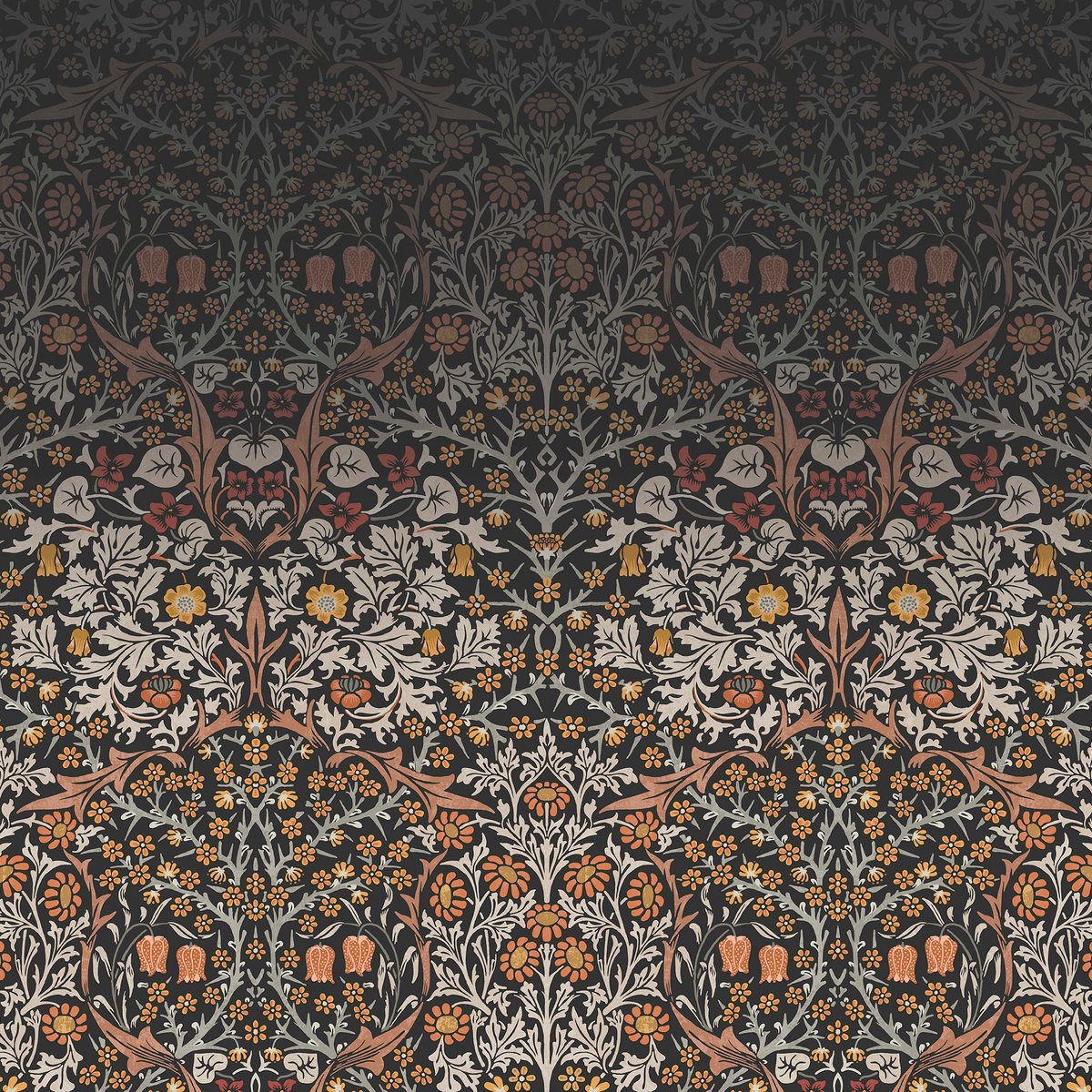 Papier peint panoramique Fleurs de prunellier d'un soir d'été gris, orange safran, WILLIAM MORRIS AT HOME