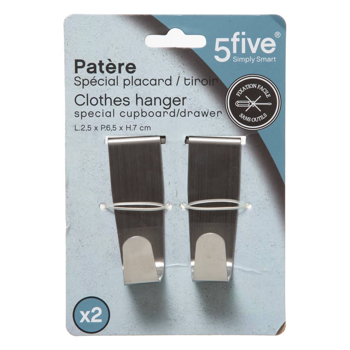Lot de 2 patères crochet porte NOXY argent, 5FIVE SIMPLY SMART
