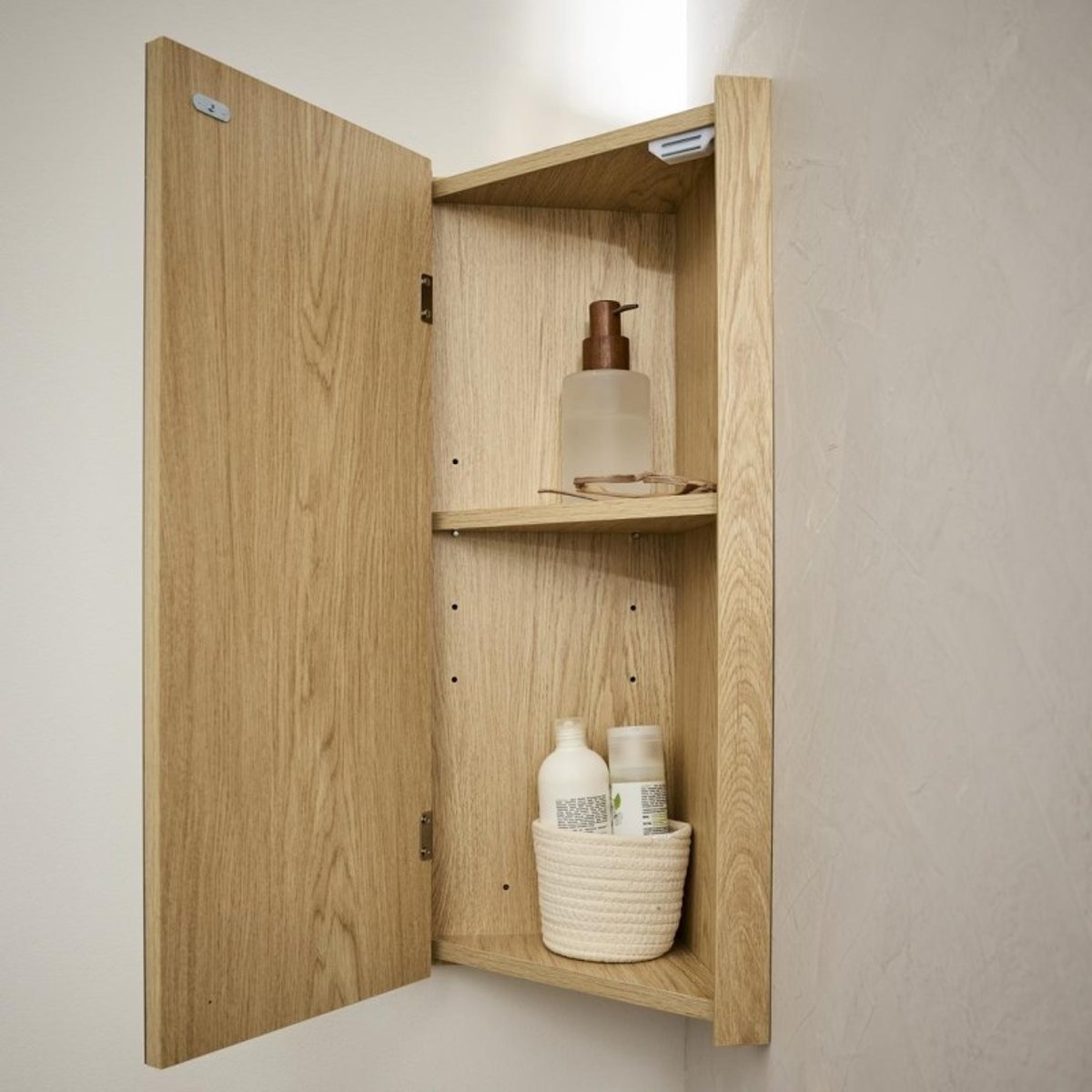 Meuble d'angle sur pieds avec vasque, robinet et armoire miroir SORRENTO décor chêne, MOB IN