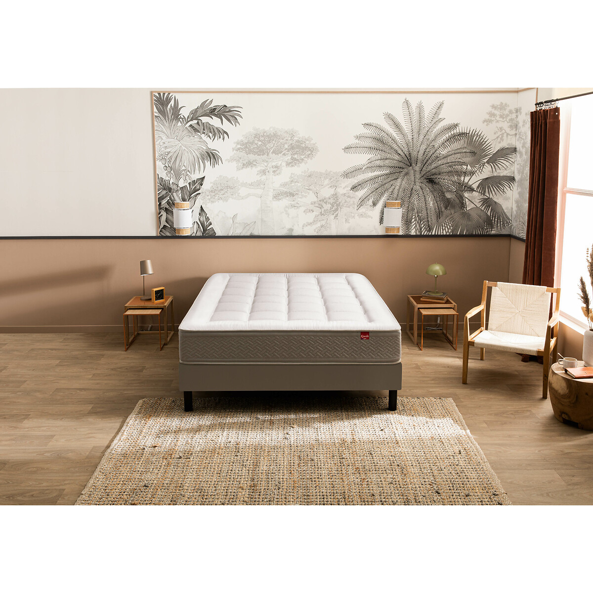Ensemble matelas 800 ressorts Majestueux + sommier gris souris, EPEDA