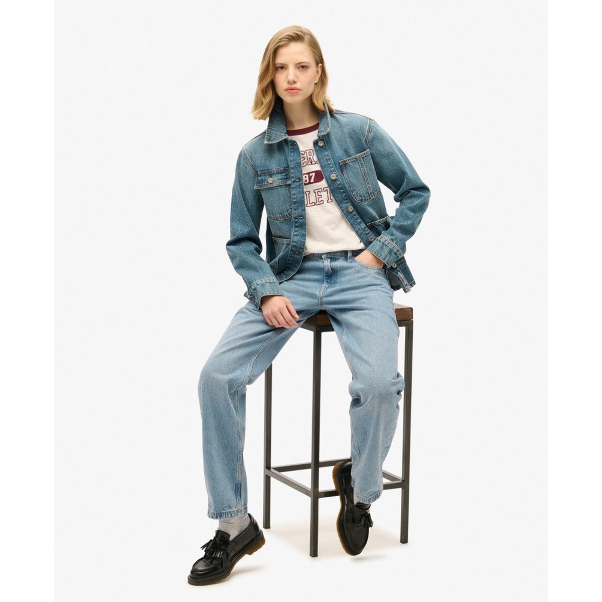 Veste en jean brodée Chore bleu vintage fulton, SUPERDRY
