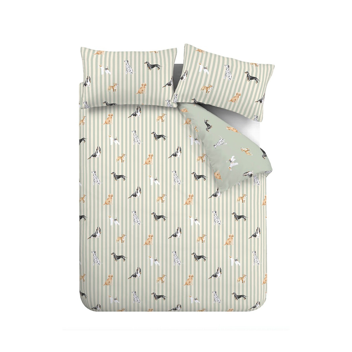 Dog Stripe Reversible Duvet Cover Set green, CATHERINE LANSFIELD