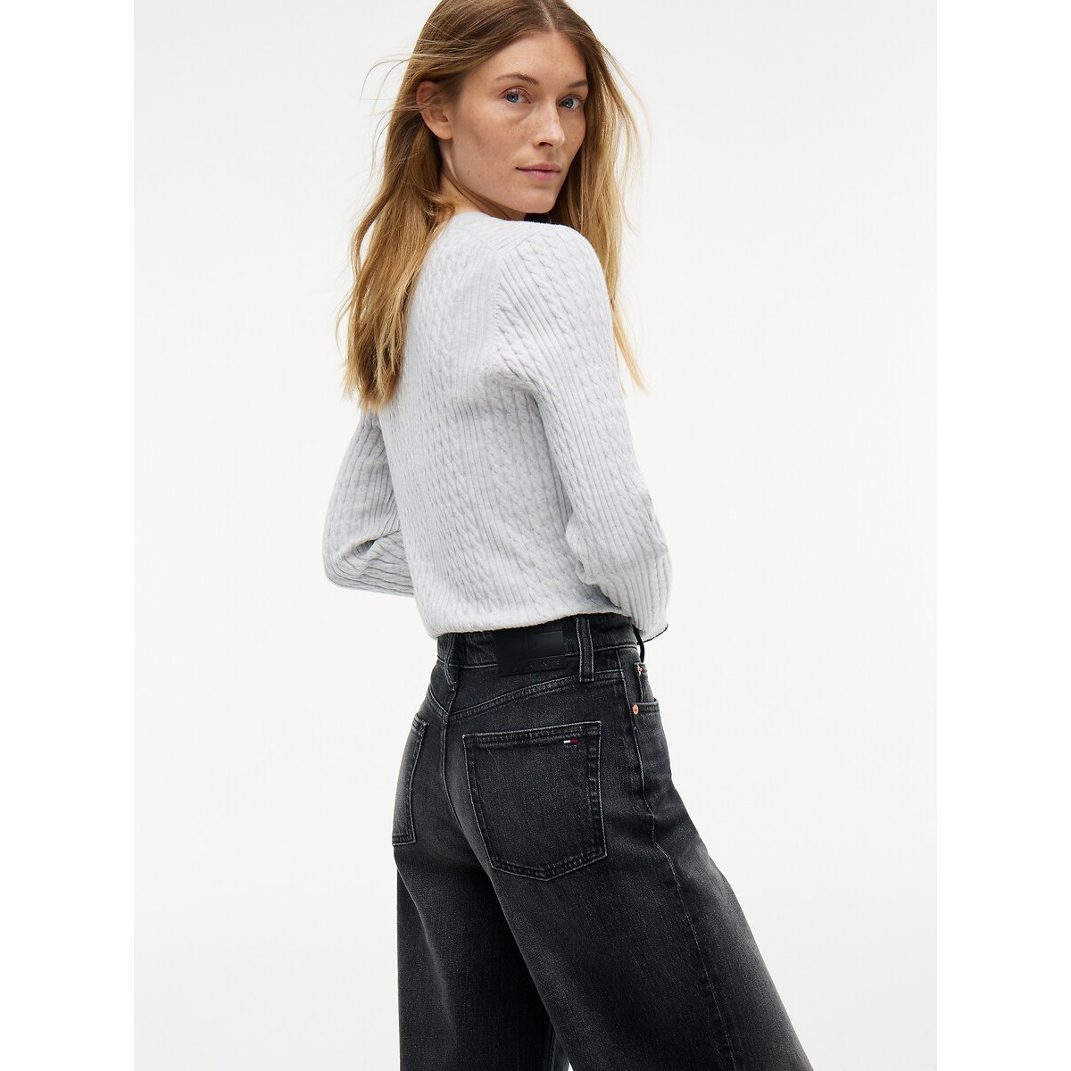 Jean large taille haute, Claire denim noir, TOMMY JEANS