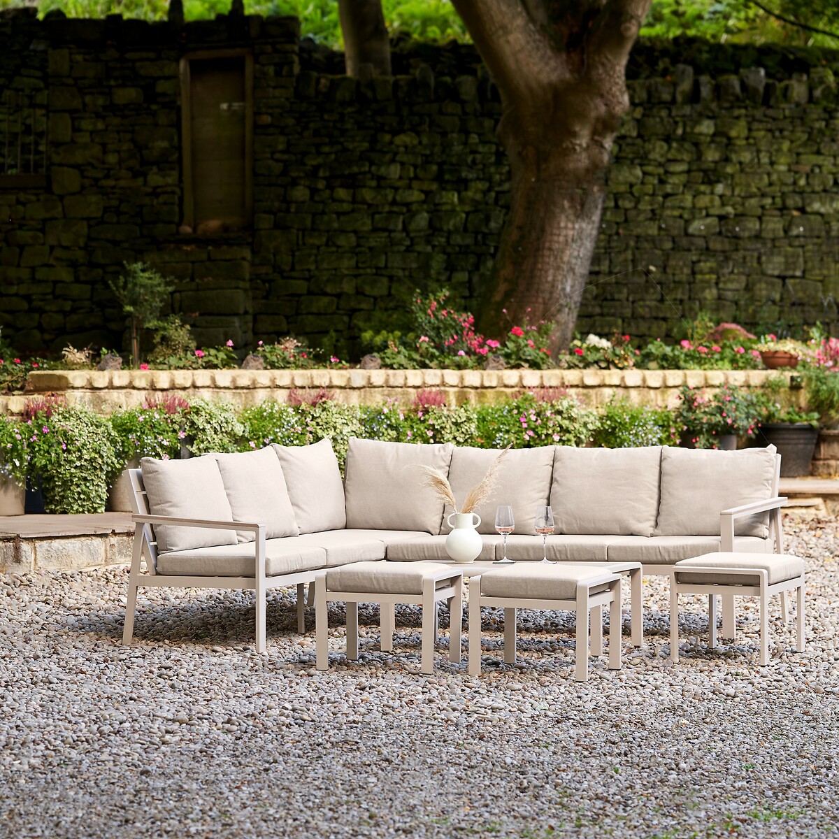 Aruba Outdoor Corner Seating Set stone beige, SO'HOME