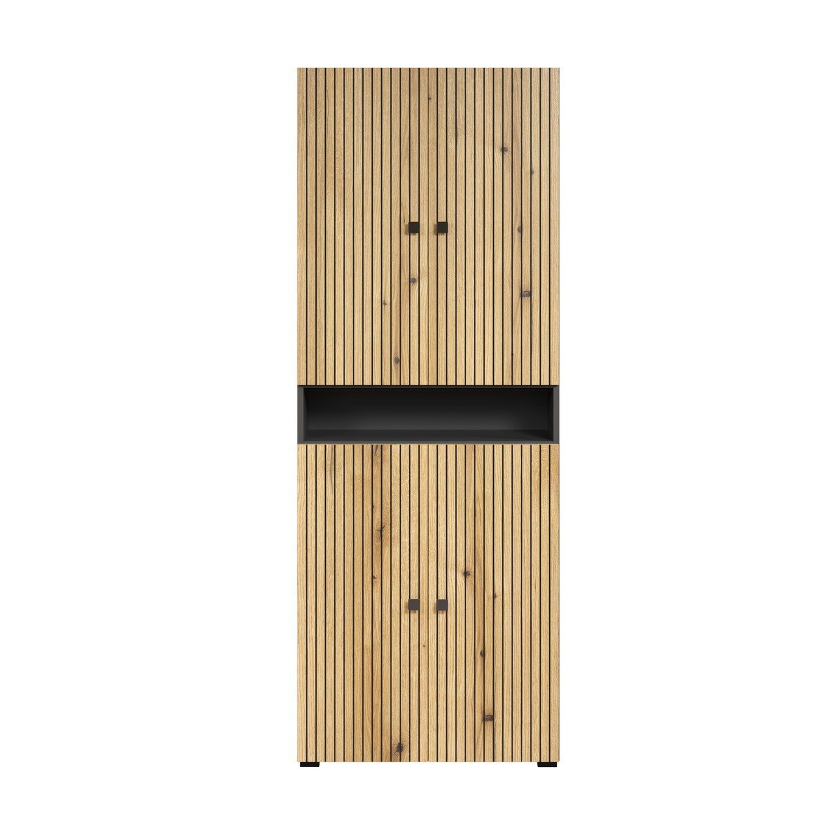 Double colonne de salle de bain rainurée 4 portes et 1 niche L70 cm -PUREBLISS chêne blond/ gris anthracite/ noir, CALICOSY