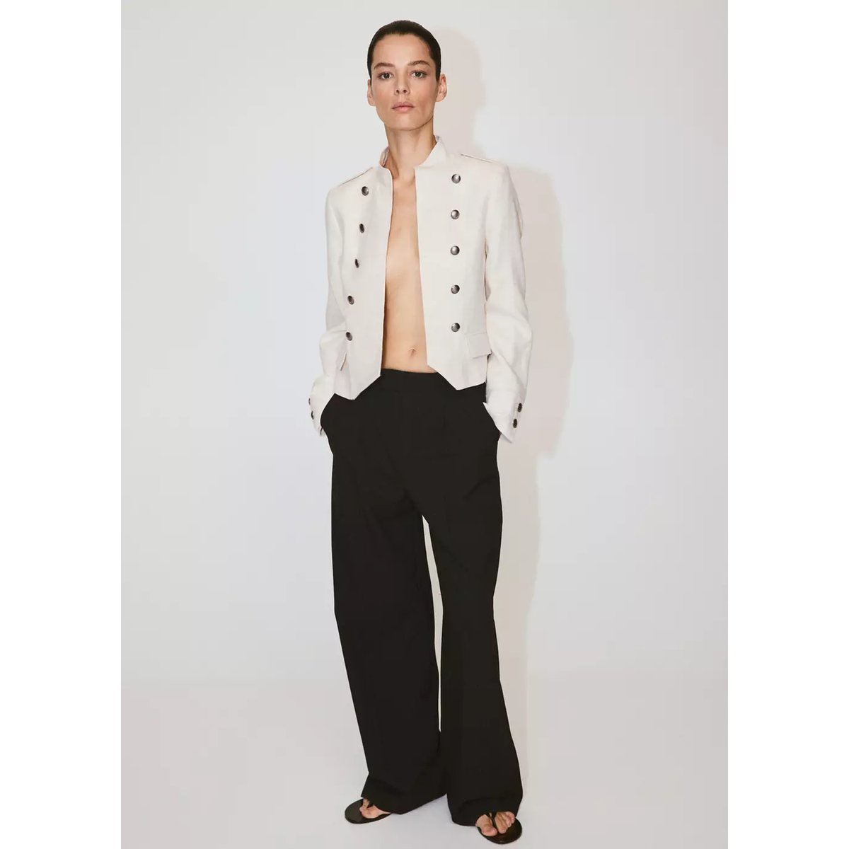 Veste 100 % lin à boutons beige, MANGO