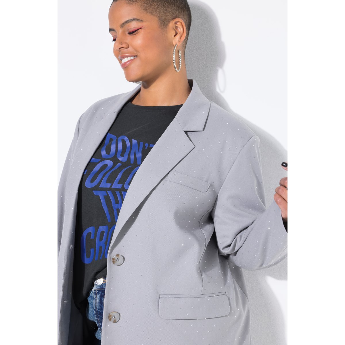 Blazer oversize. Strass fantaisie gris pierre, STUDIO UNTOLD