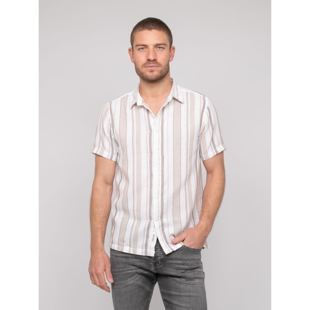 Chemise Manches Courtes Rayures Douparico beige, RITCHIE