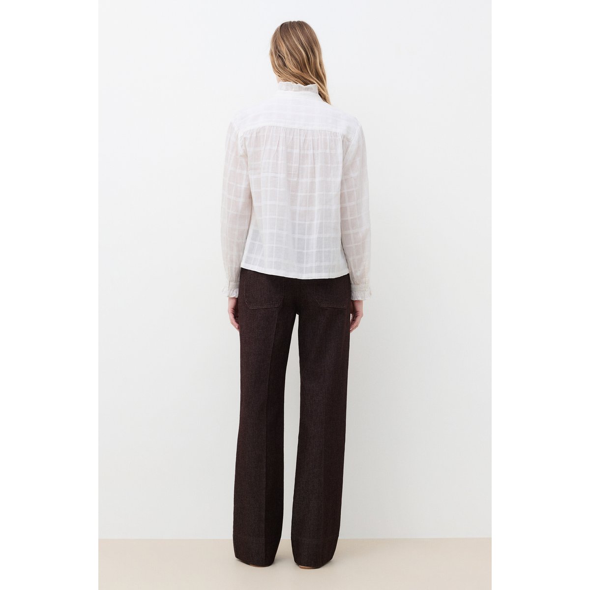 Chemisier droit col montant CFLEUR ecru, CAROLL