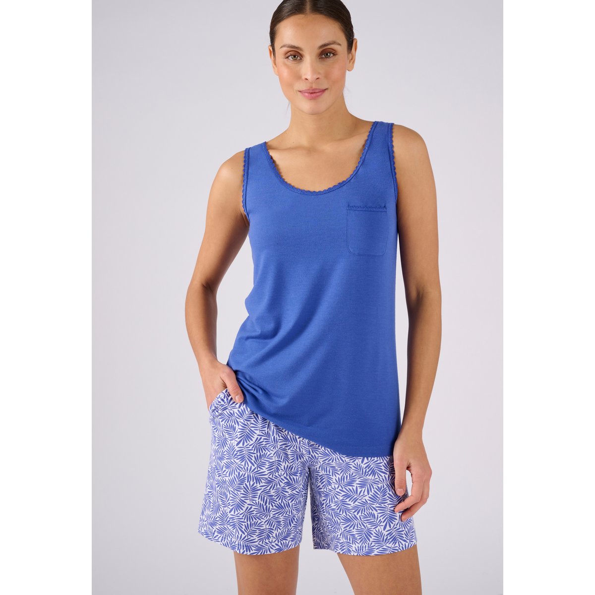 Pyjashort Climatyl en maille jersey bleu feuillage, DAMART