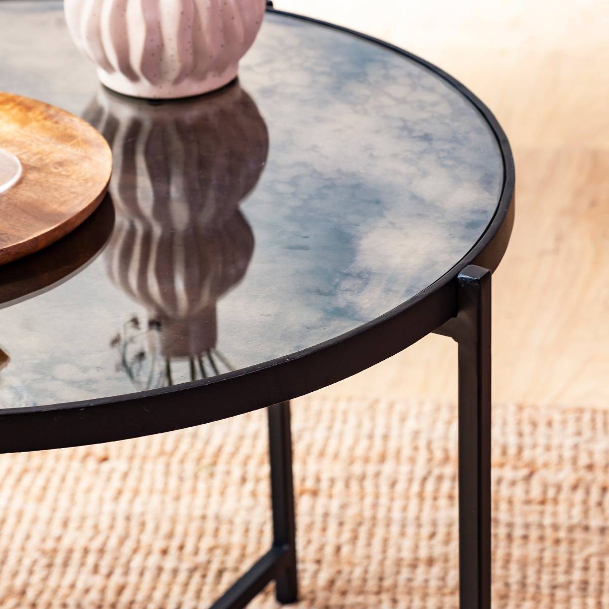 Table basse gigogne en verre FLORIAN noir, MADE IN MEUBLES 