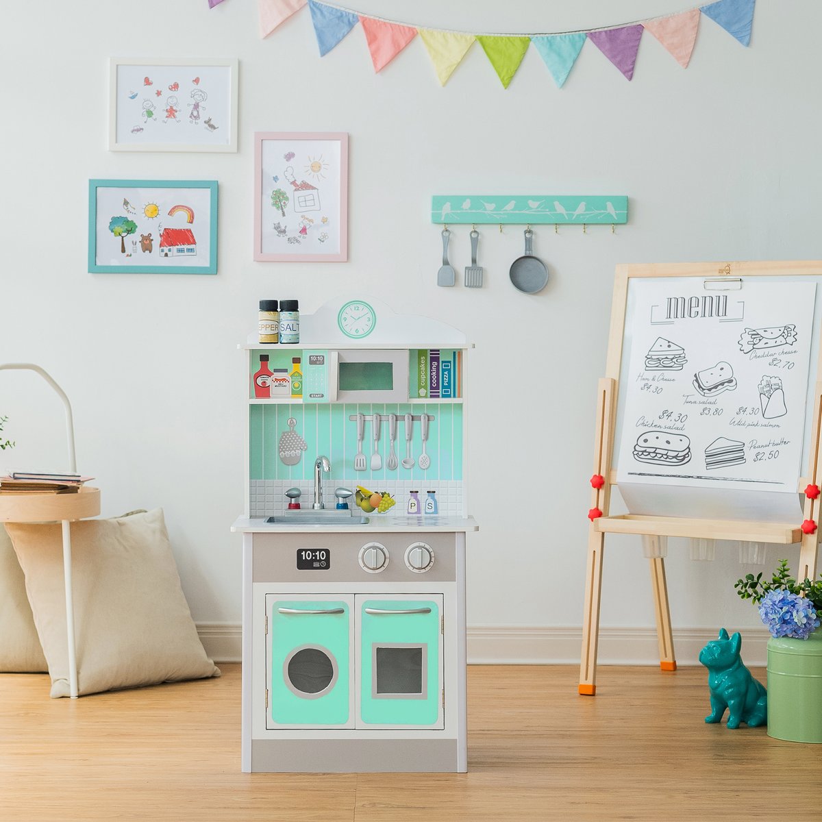 Cuisine Enfant avec évier, four et rangements, Bois, LITTLE CHEF gris, TEAMSON KIDS