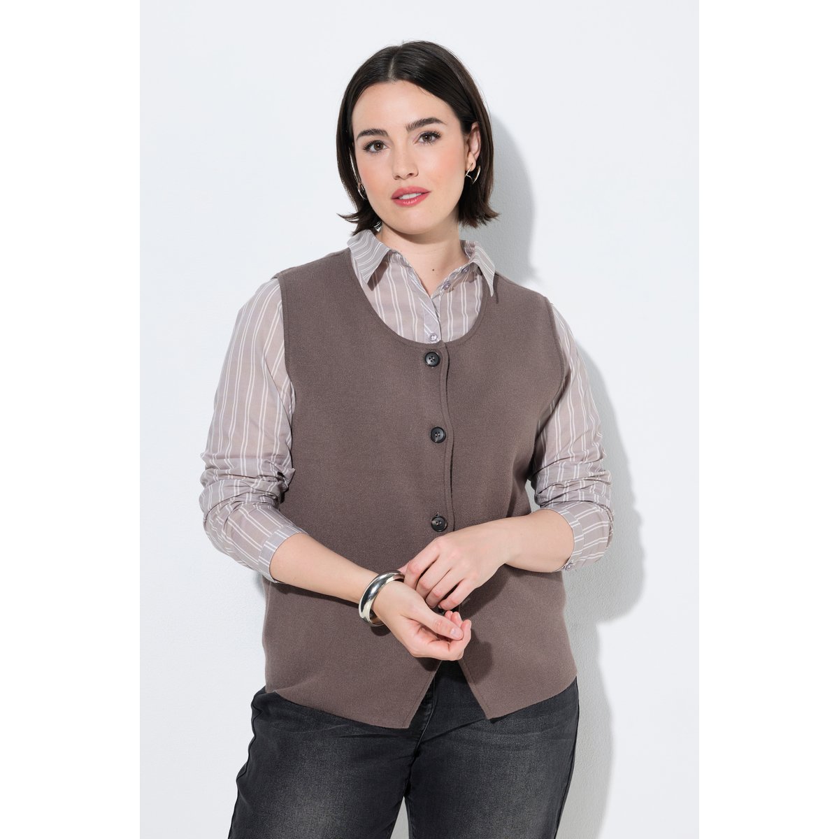 Gilet en maille taupe sombre, ULLA POPKEN