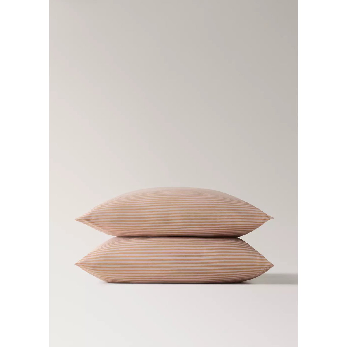 Deux taies d'oreiller percale de coton 200 fils petites rayures 60x60 cm pêche, MANGO HOME