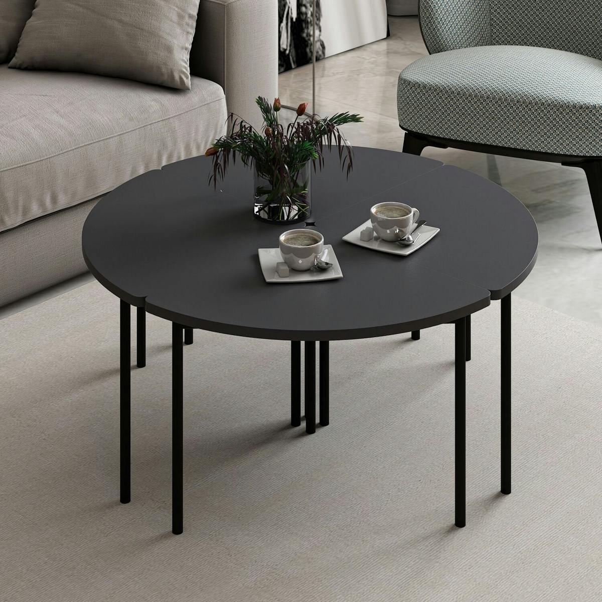 Table basse gigogne petit espace, finition anthracite JENA anthracite, PIER IMPORT
