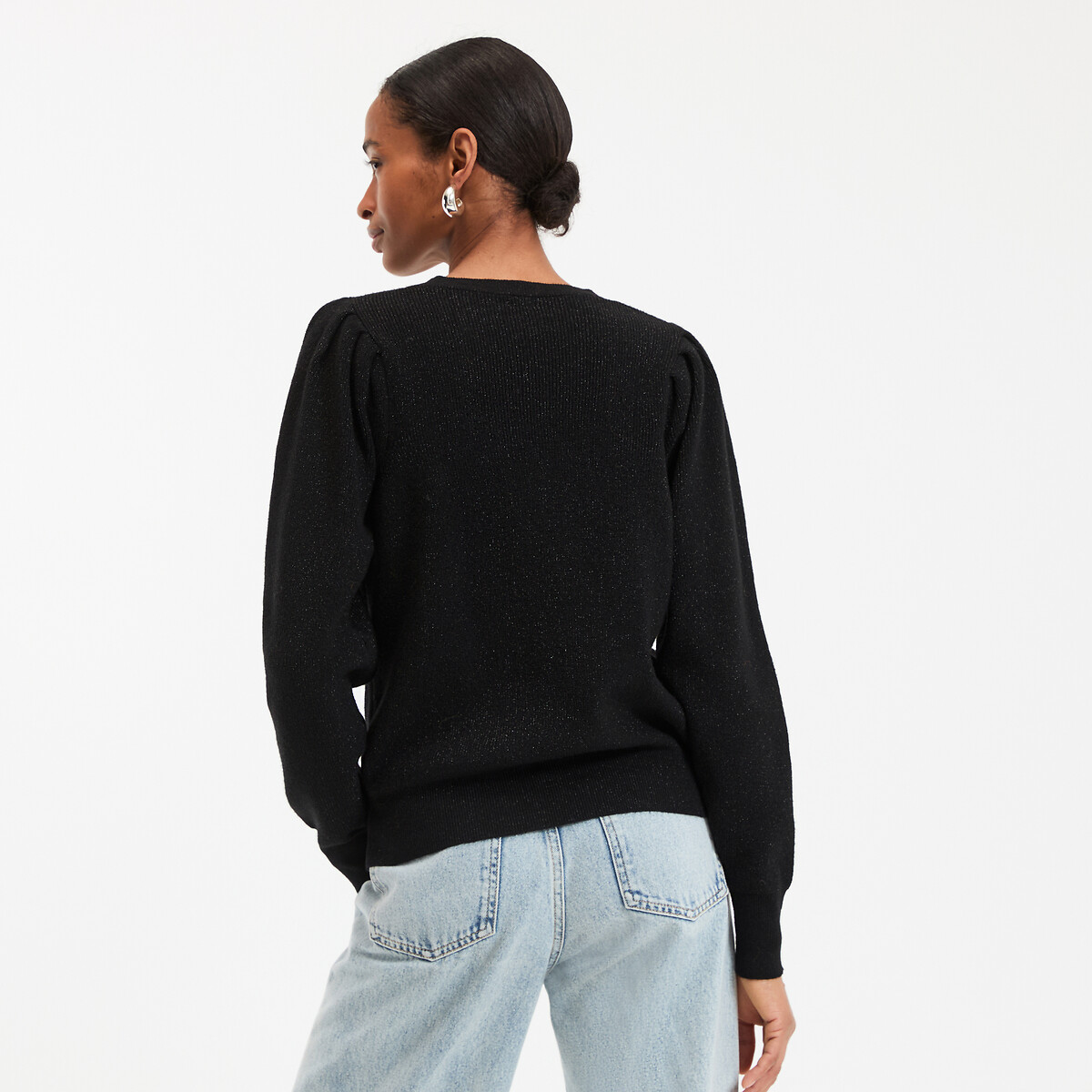 Crew-Neck Jumper in Fine Metallic Knit black with metallic thread, LA REDOUTE COLLECTIONS