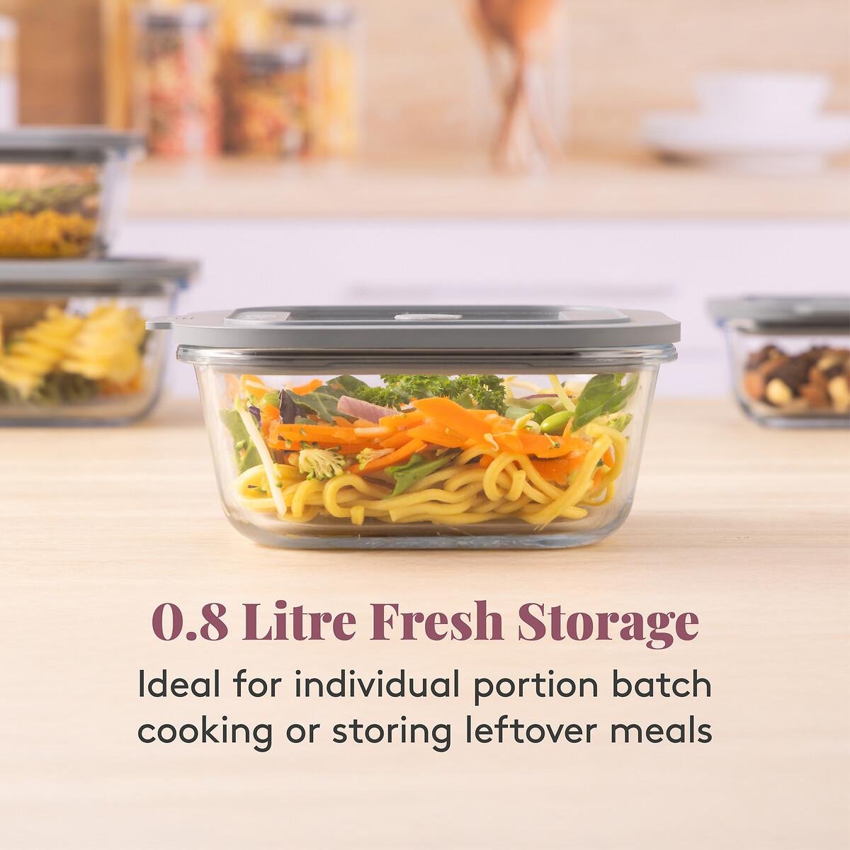 Set of 2 Fresh Storage 0.8L Square Food Storage transparent, KILNER