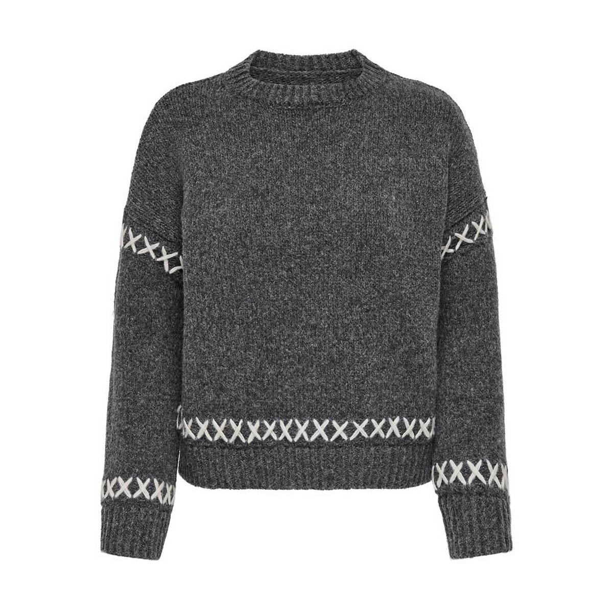 Pull col rond, détails couture contrastante dark grey, ONLY