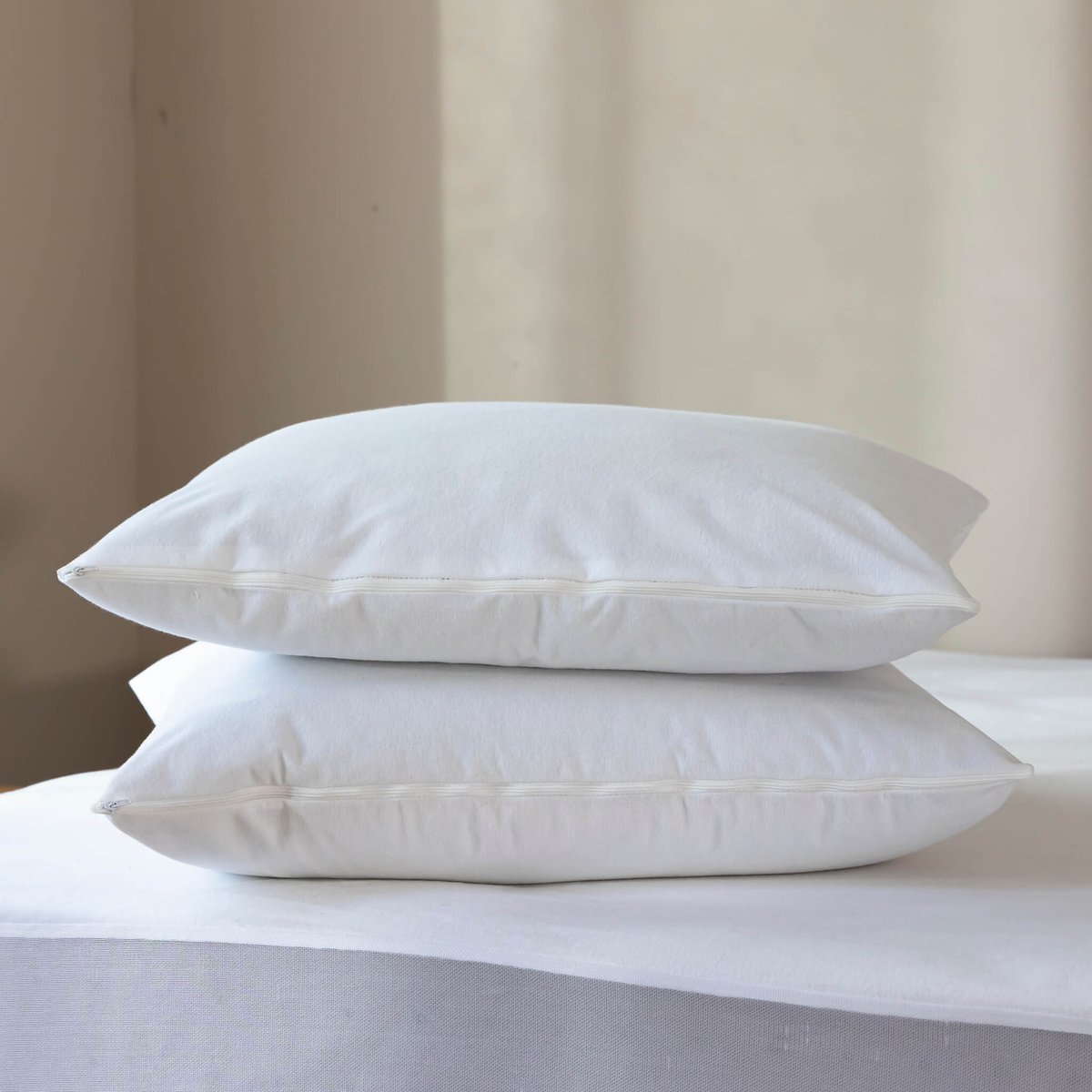 Pack protège matelas et protège oreillers molleton imperméable - LUNE blanc, SOMEO