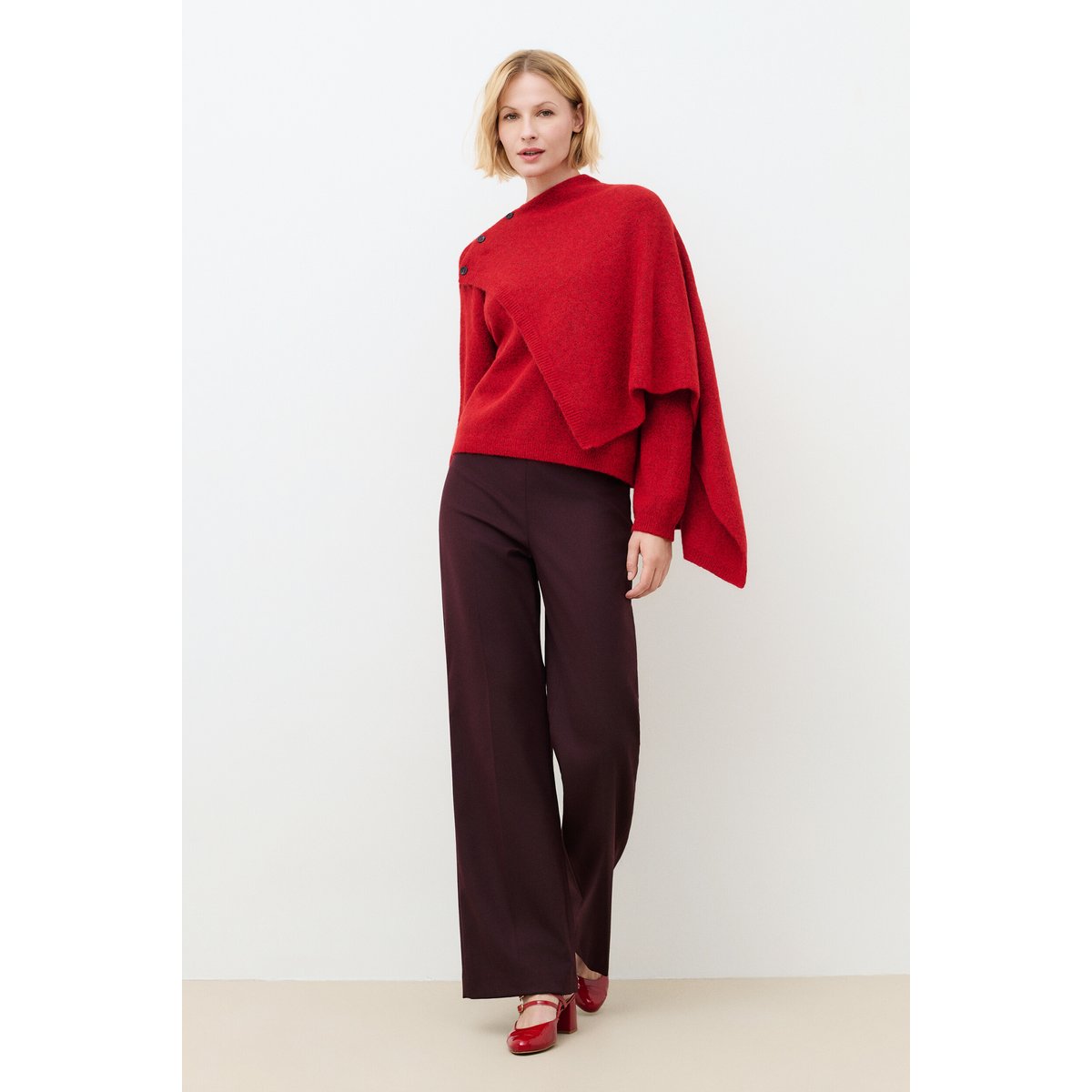 Pull ample col drapé MDAPHNE rouge, CAROLL