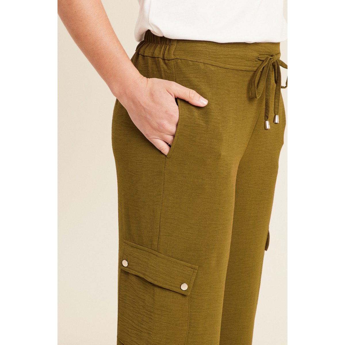 Pantalon cargo lien à nouer vert olive, BREAL