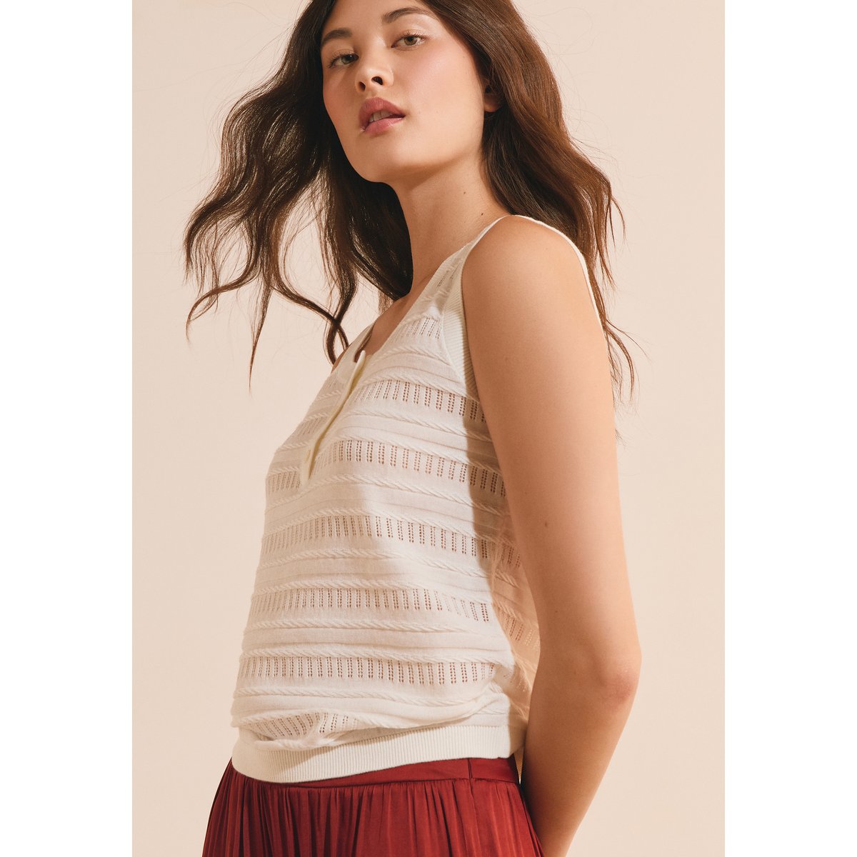 Top en maille ajourée SARA PULL perle, ETAM