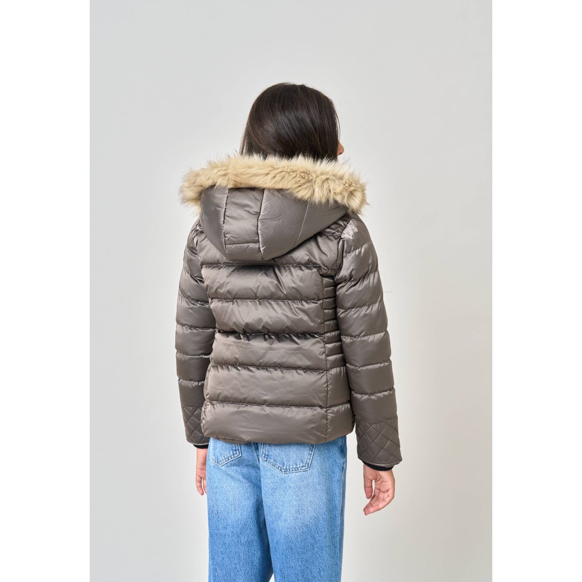 Doudoune fille avec capuche imitation fourrure GINNIE taupe, DEELUXE