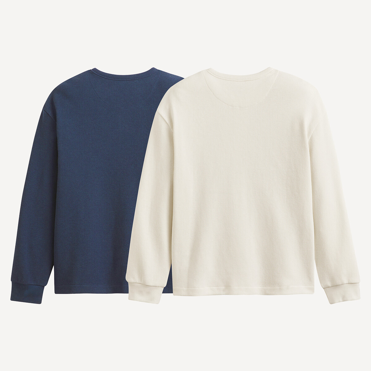 Pack of 2 T-Shirts with Long Sleeves in Waffle Knit navy blue + ecru, LA REDOUTE COLLECTIONS
