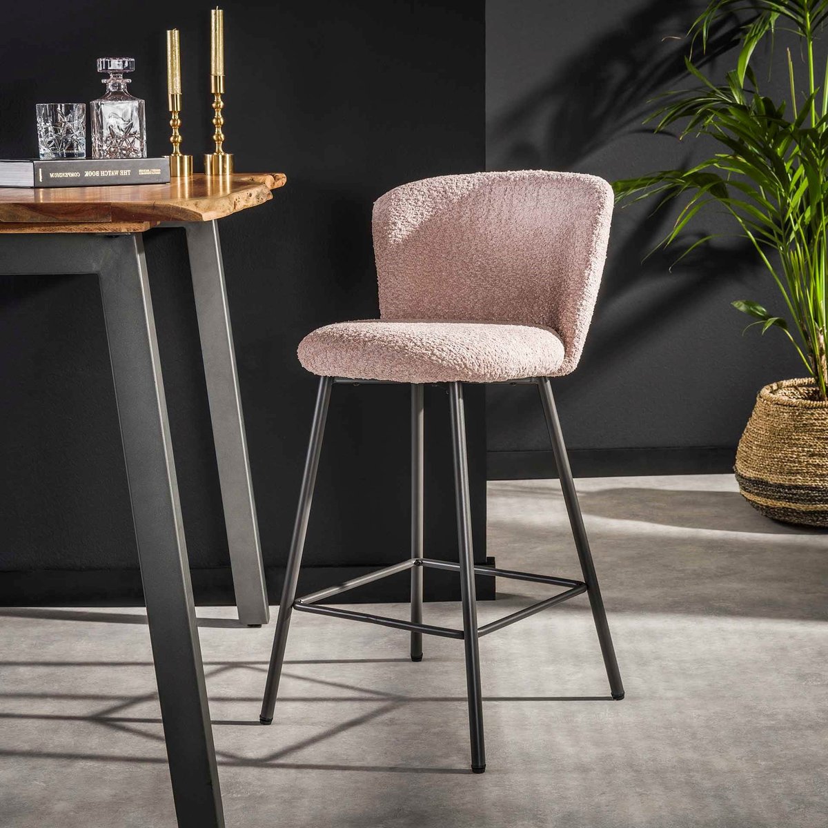 Tabouret de bar rose en tissu bouclette (lot de 2) GALWAY rose, PIER IMPORT