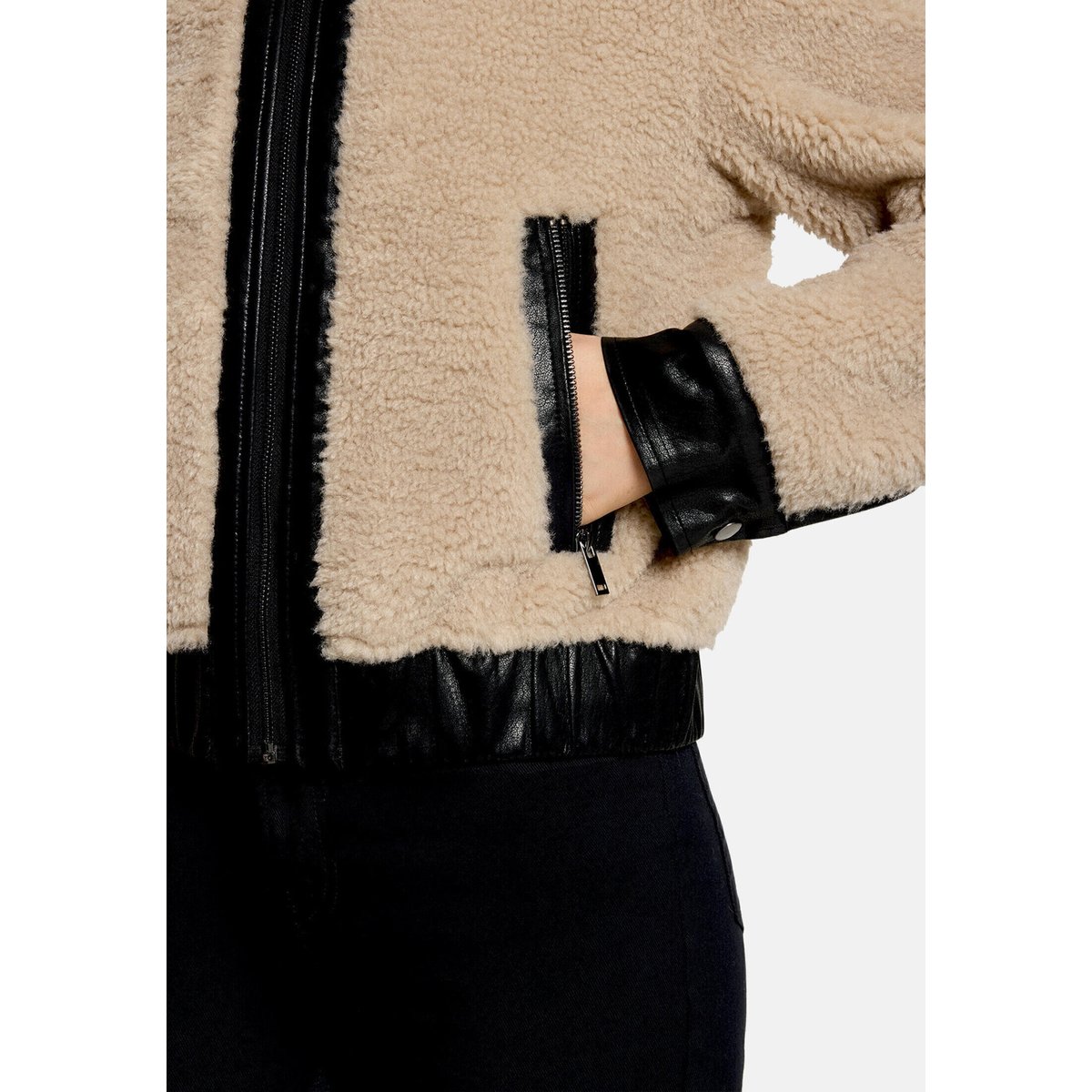 Veste en peluche à col desert beige, AMBER & JUNE