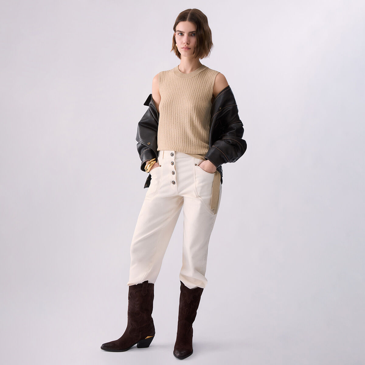 Haut en maille avec nœud beige, LIU JO